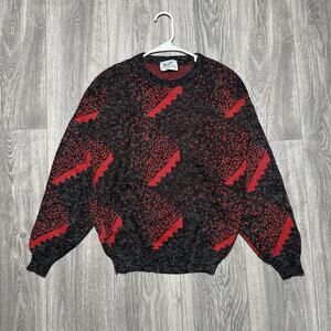 Vintage 80s Acrylic Rad Funky Sweater Fuzzy Dad Grandpa Men’s Medium Abstract